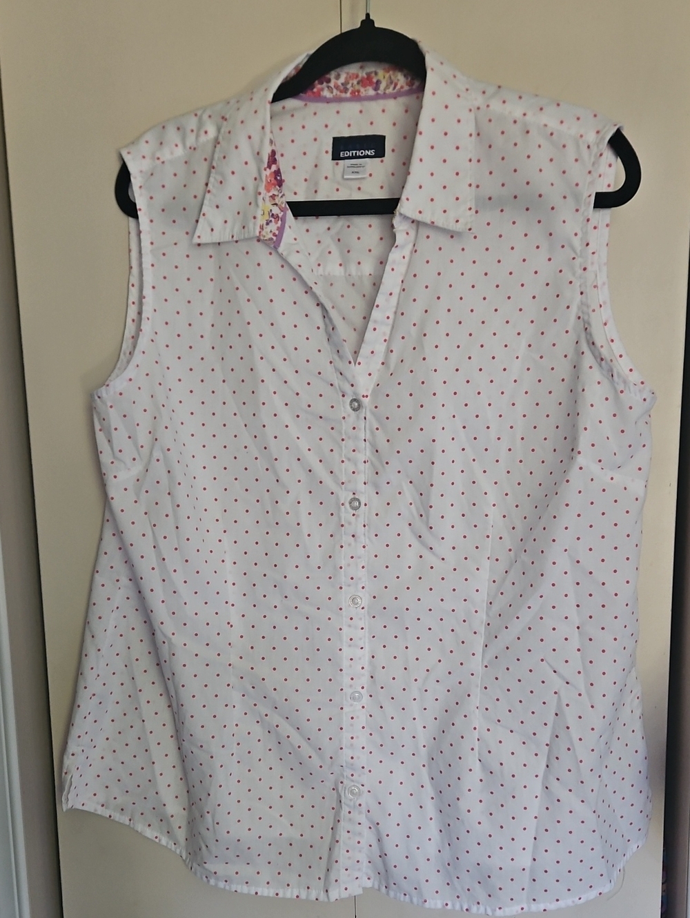 Editions White Sleeveless Button-Down Shirt with Red Dot Print XxL Ptp22.5 L28